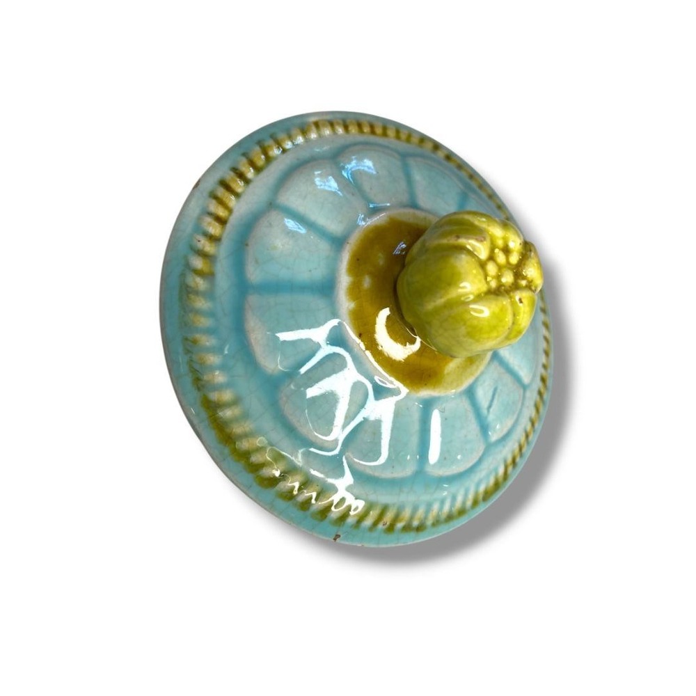 Vintage Aqua Blue Crackle Glaze Ceramic Replacement Lid Artichoke Finial 3.25in
